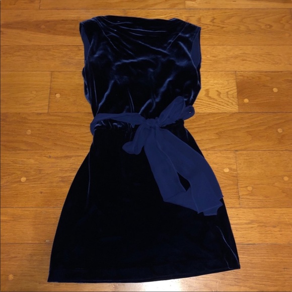 BCBGMaxAzria blue velvet drape back dress. - Picture 3 of 4